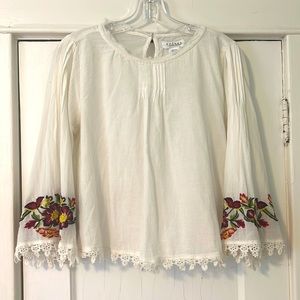 Anthropology Blouse with Floral Embroidery
